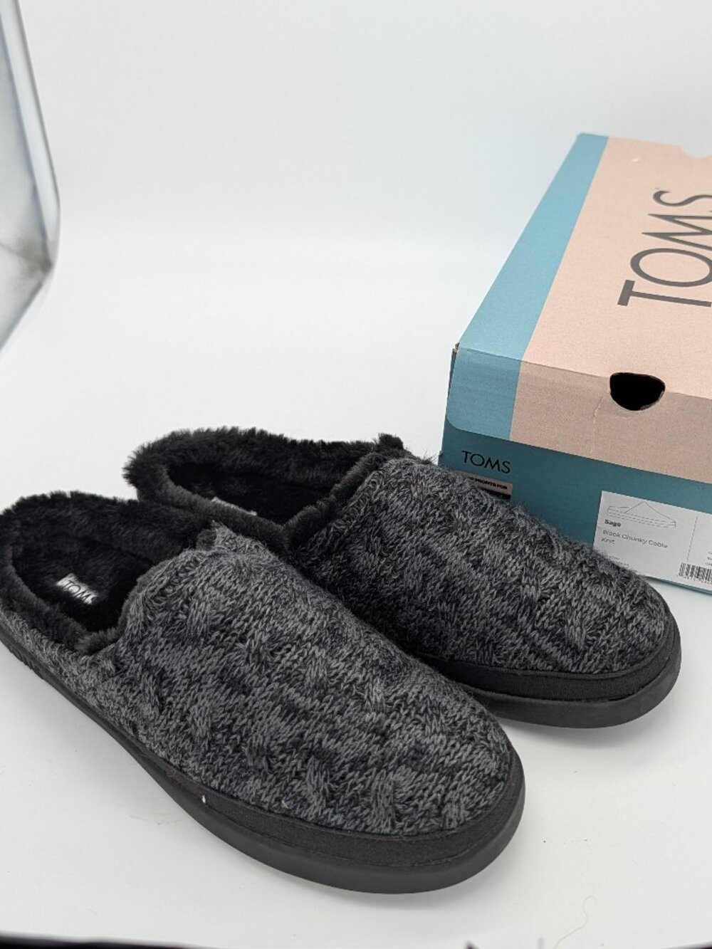TOMS Slippers Sage Mule Womens Size 10 Black Chunky Cable Knit Shoes 10018790